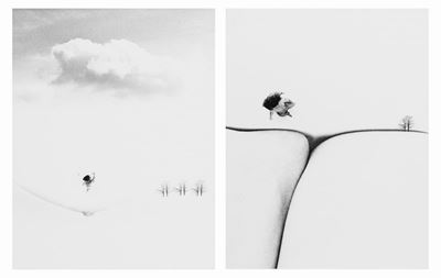 Hose Ridge; Exstravehicular activity over Hose Canyon, Due stampe vintage alla gelatina ai sali d...