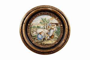 Two Castelli polychrome ceramic tiles depicting a rural scene and the Rape of Europe, 18th century