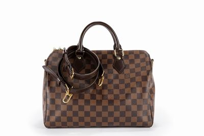 Borsa Bauletto Speedy, tela Damier con dettagli in metallo dorato
