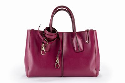 Borsa DBag, in pelle color prugna con doppi manici e tracolla staccabile