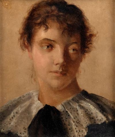 Ritratto di Fanciulla a Mezzo Busto con Colletto di Pizzo Bianco