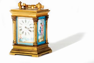 Ricci, Cappuccina in miniatura in bronzo con placchette in porcellana policroma, secolo XIX