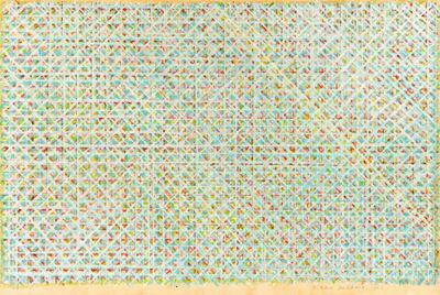 Senza Titolo - Reticolo, pastello e inchiostro su carta applicata su tela