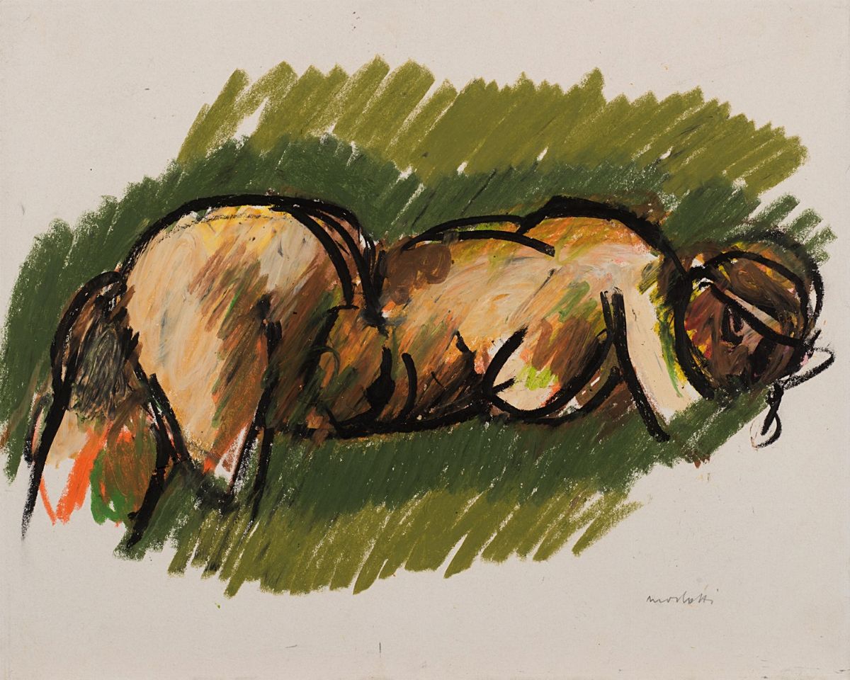 Ennio Morlotti - Nudo a) e Nudo b) - pastello a cera su carta