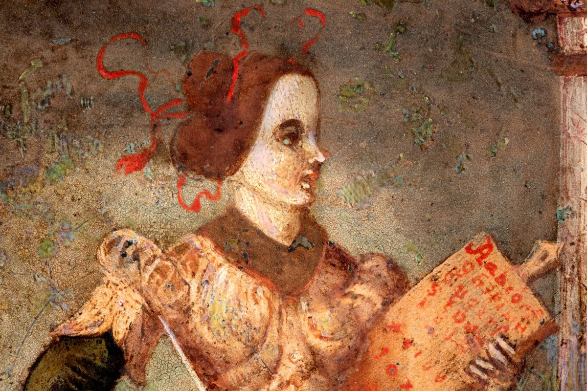 Scuola Ferrarese, Fine Secolo XV - Figura allegorica, olio su rame