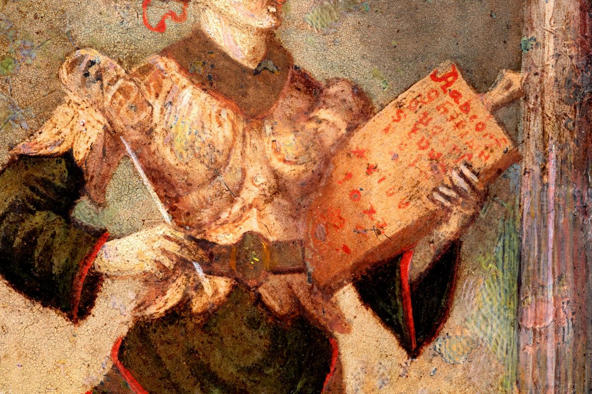 Scuola Ferrarese, Fine Secolo XV - Figura allegorica, olio su rame