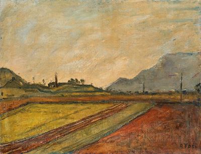 Paesaggio, olio su tela, cm 70x90
