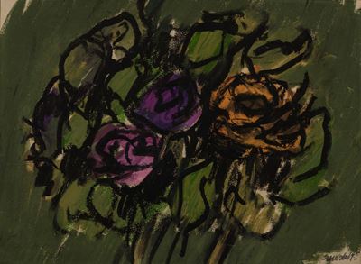 Senza titolo (fiori), pastelli su carta applicata su tela