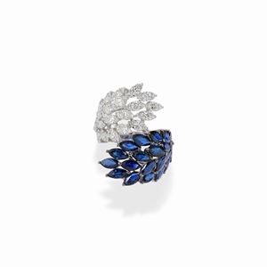A 18K white gold, sapphire and diamond ring