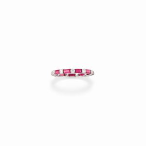 A 18K white gold, ruby and diamond ring