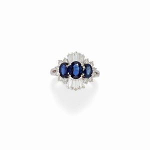 A 18K white gold, sapphire and diamond ring
