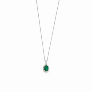A 18K white gold, diamond and emerald necklace