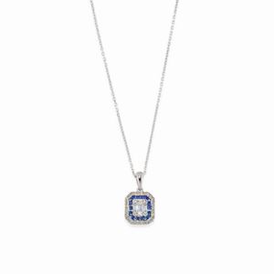A 18K white gold, diamond and sapphire necklace