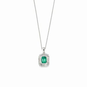 A 18K white gold, diamond and emerald necklace