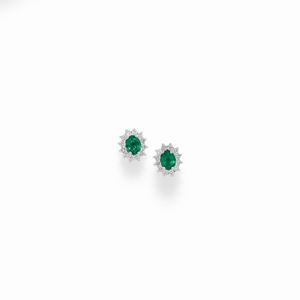  - A 18K white gold, emerald and diamond earrings