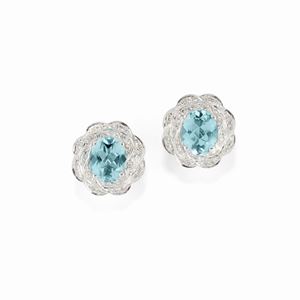  - Orecchini in oro bianco 18K con acquamarina e diamanti