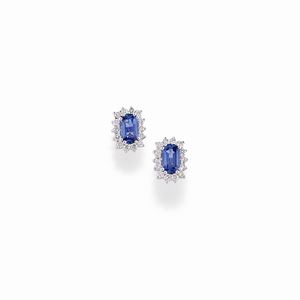  - A 18K white gold, sapphire and diamond earrings
