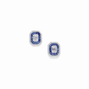  - A 18K white gold, sapphire and diamond earrings