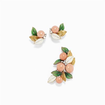 Demi Parure in Oro 18k, Corallo e Smalti