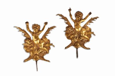 Due Placche in Bronzo Dorato Raffiguranti Putti e Cherubini, Secolo XVII