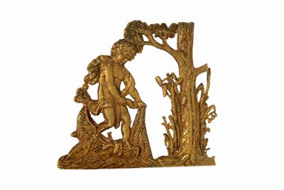 Placca in Bronzo Raffigurante Putto che Pesca, Secolo XVI