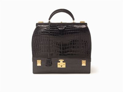 Bauletto da viaggio portagioie in coccodrillo nero, metà anni '60