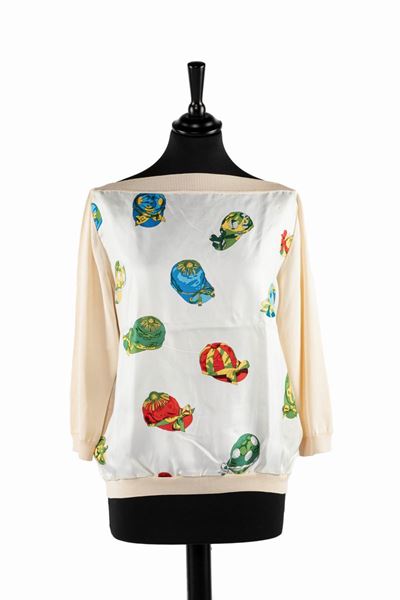 Pullover a manica lunga in seta con stampa fantasia