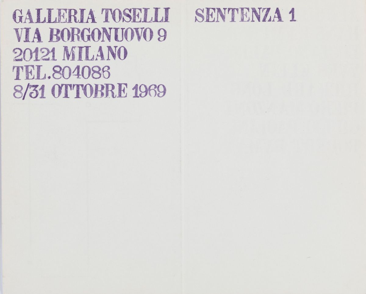 Aa.vv. - Sentenza 1, Invito alla Mostra Collettiva Presso Galleria Toselli, Milano