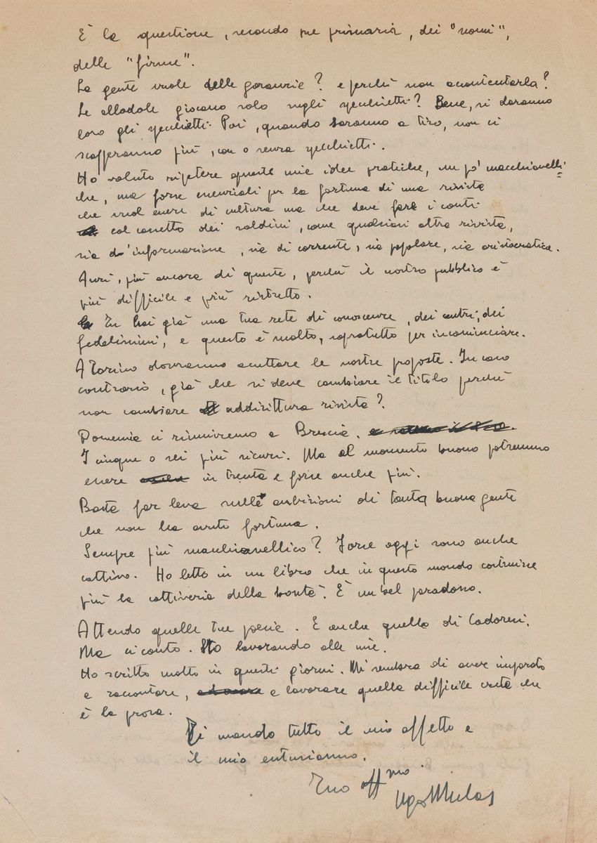 Ugo Mulas - Lettera Indirizzata a Mario Cerroni