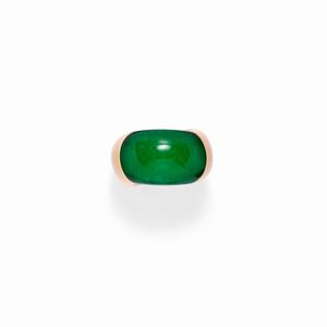 A 18K yellow gold jade and rock crystal ring, Vhernier, "Plateau" collection