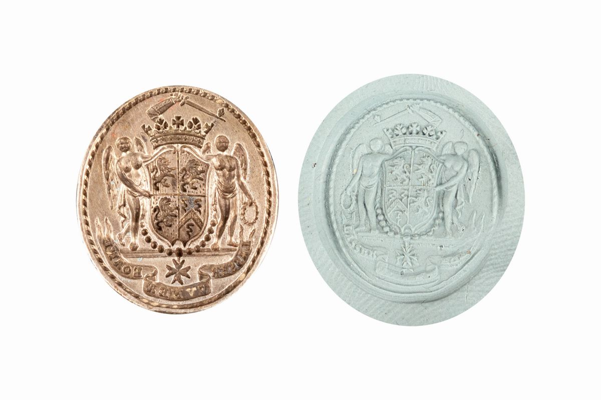 Lotto Composto da Tre Sigilli, di Cui Due D'argento e uno in Ferro, con Stemmi Nobiliari, Secoli ...