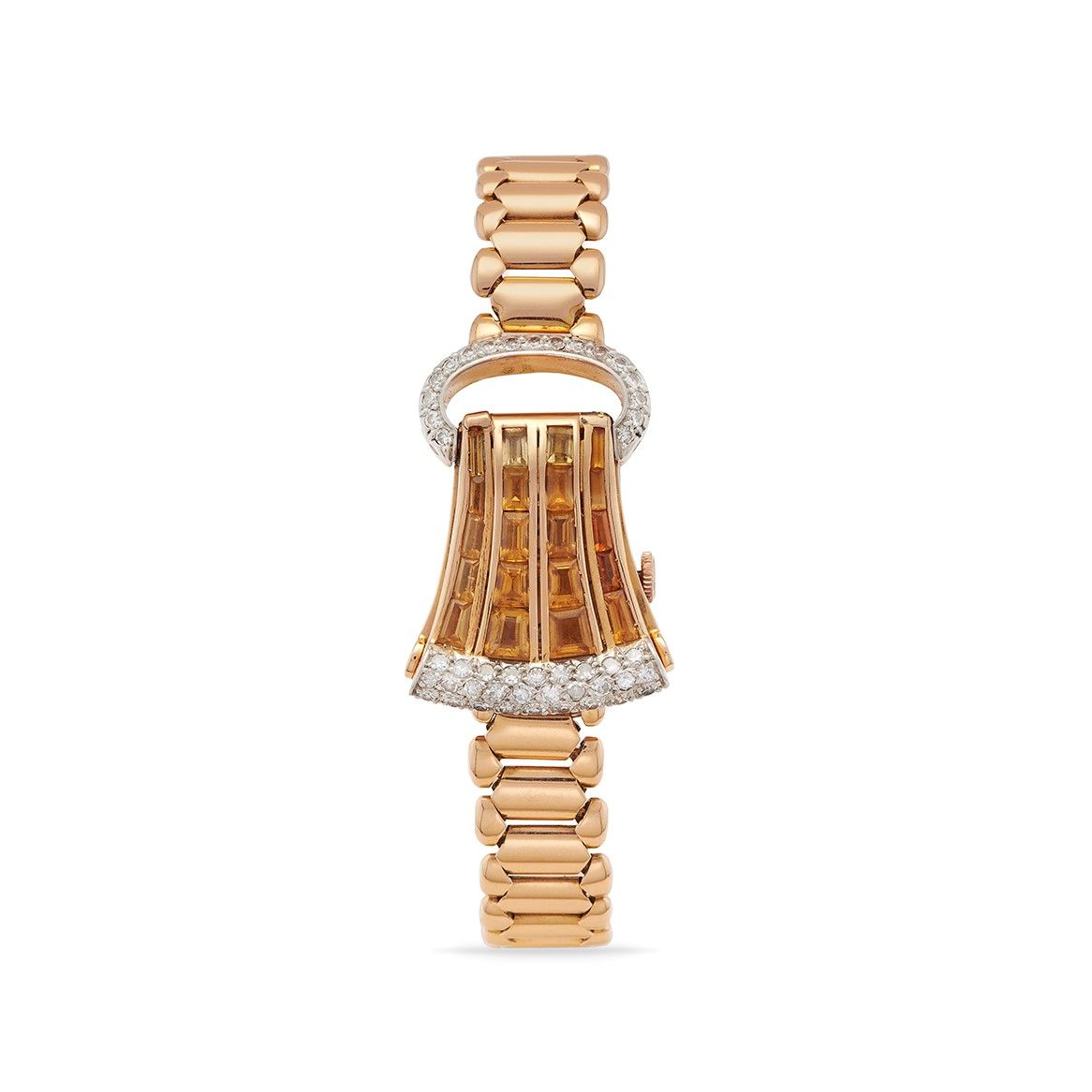 Universal Genève - Orologio da cocktail anni '40, cassa in oro rosa 18k con diamanti e quarzi cit...