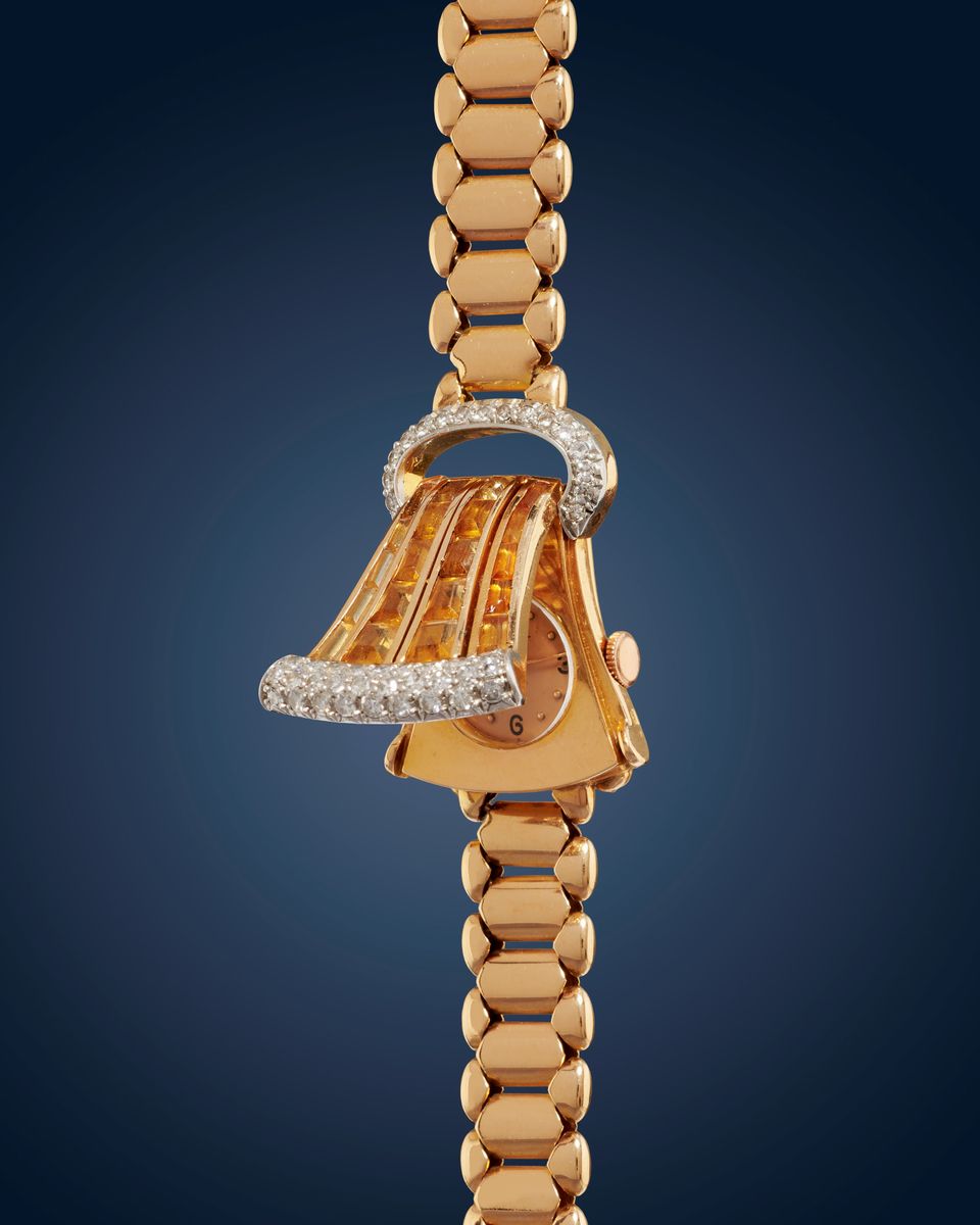 Universal Genève - Orologio da cocktail anni '40, cassa in oro rosa 18k con diamanti e quarzi cit...
