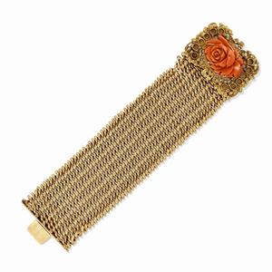  - A 18K yellow gold and coral, bracelet, circa 1950