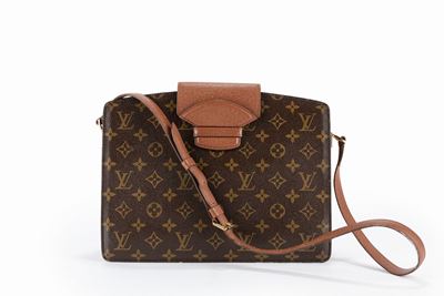 Borsa in tela monogram con doppio scomparto a soffietto e dettagli in metallo dorato