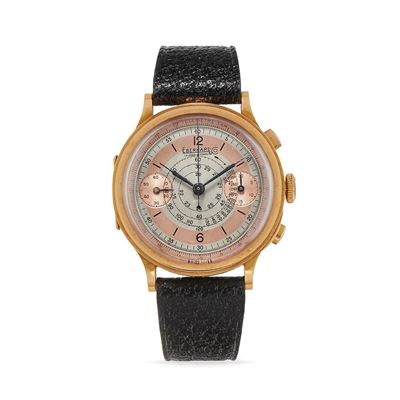 Cronografo pre Extra-Fort, anni '40, oro 18k, movimento a carica manuale