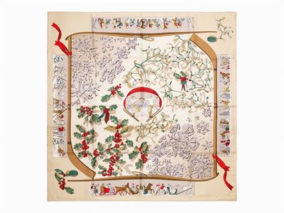 Caty Latham, Foulard Neige D'Antan, seta su fondo color panna