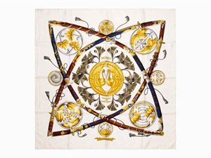 HERMES 'HALTE EN CAMARGUE' SILK SCARF WITH PRESENTATION BOX