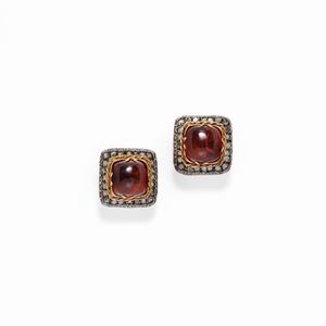 A 18K yellow gold, silver, amber and diamond earrings 
