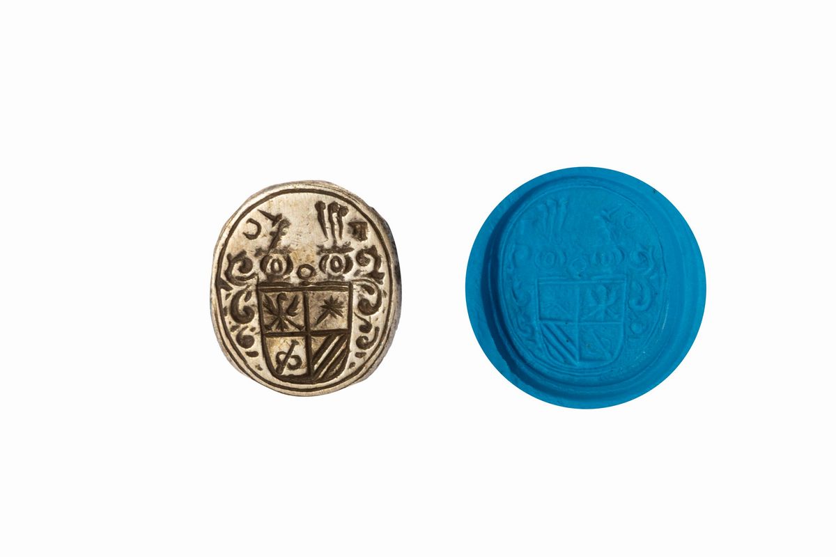 Lotto Composto da Quattro Antichi Sigilli, di Cui Tre in Bronzo e uno in Argento e Ferro, con Ste...