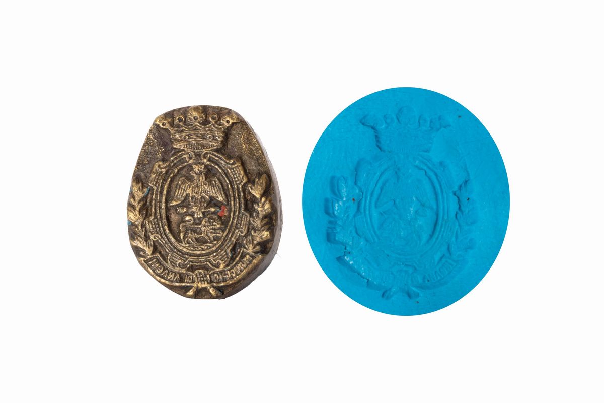 Lotto Composto da Quattro Antichi Sigilli, di Cui Tre in Bronzo e uno in Argento e Ferro, con Ste...