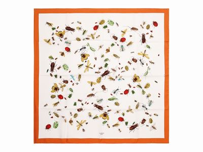 Hugo Grygkar, Foulard Insectes in seta con bordo color ruggine
