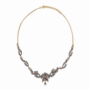 A 18K yellow gold, silver and diamond necklace, circa 1950