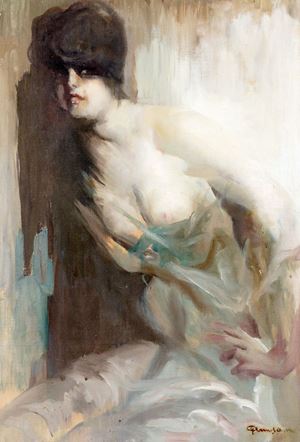 Amisani Giuseppe - Dipinto eseguito da Amisani appositamente per la sovraccoperta dell’edizione Mondadori del 1930 del romanzo Il lastrico dell'Inferno di Virgilio Brocchi.