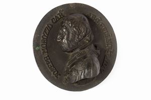  - Circular bronze plaque with high relief depicting a portrait of Cardinal Giuseppe Morozzo della Rocca, Archbishop of Novara, 19th century
