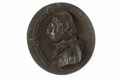 Placca Circolare in Bronzo con Altorilievo Raffigurante Ritratto del Cardinale Giuseppe Morozzo d...