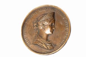 Bronze medallion with high relief depicting a portrait of Maria Theresa of Austria Queen of the Kingdom of the Two Sicilies, 19th century
