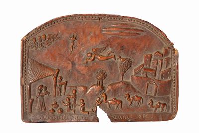 Formella di legno di bosso con bassorilievo raffigurante l'Adorazione dei Magi, secolo XIII