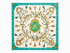 Les Clefs twill silk scarf