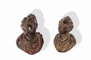 Two bronze bustiers, probably furniture handles, 17th century
